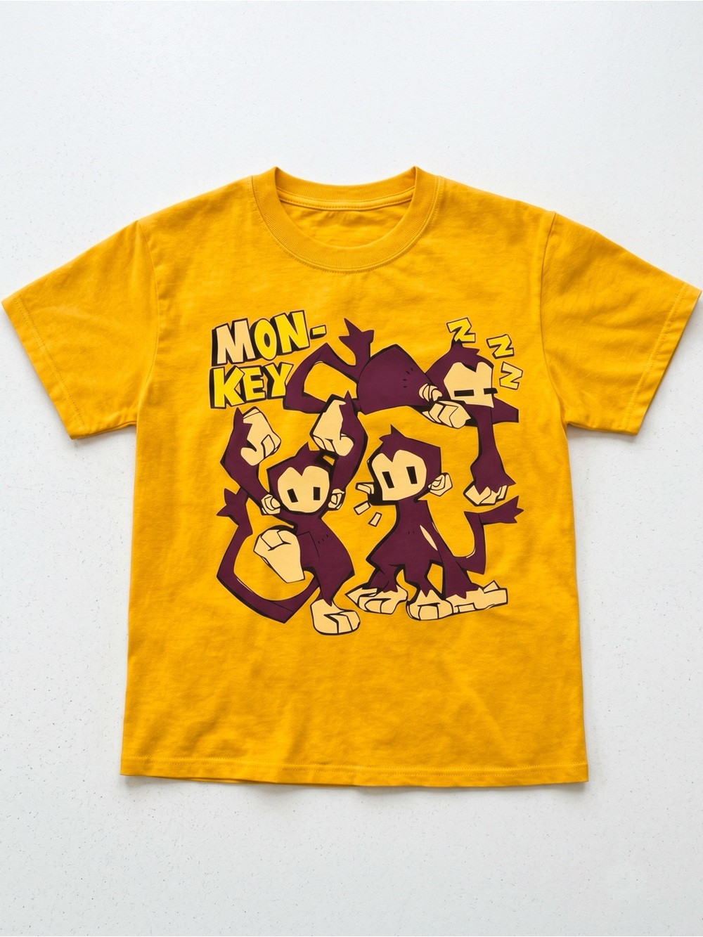 Quirky Monkey Cartoon Unisex Graphic Tee Y2K Skater Mustard